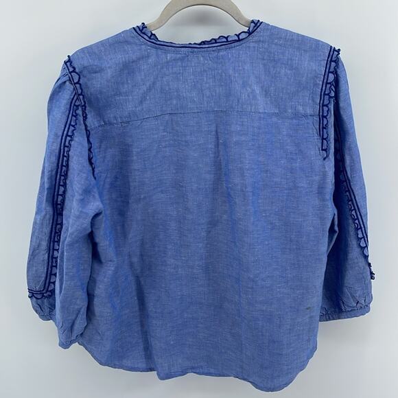Ann Taylor chambray scalloped edge puff sleeve pullover blouse sz L - Picture 6 of 7
